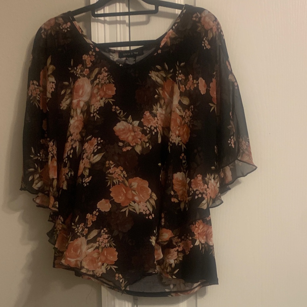 Floral Sheer Blouse - Black and Orange